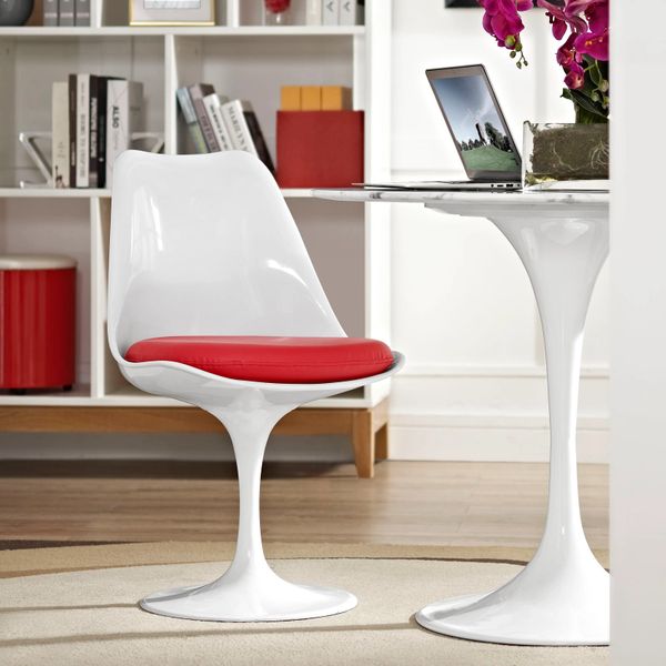 Saarinen Style Side chair-White-Red Cushion-J