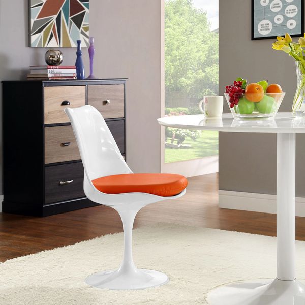 Saarinen Style Side chair-White-Orange Cushion