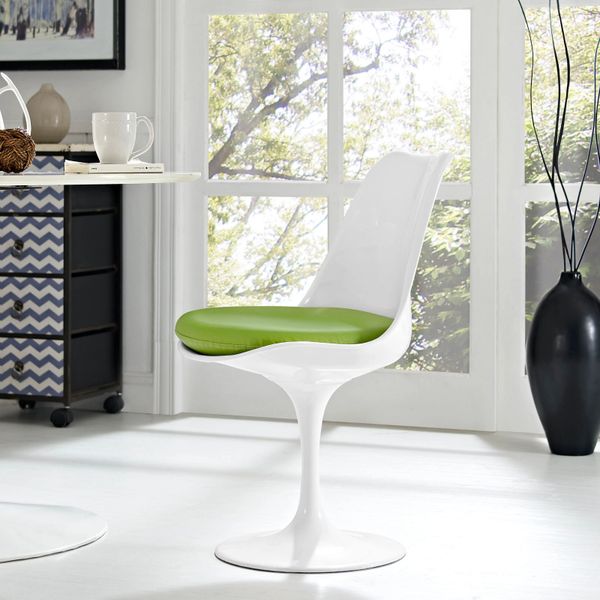 Saarinen Style Side chair-White-Green Cushion