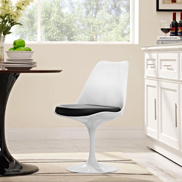 Saarinen Style Side chair-White-Black Cushion