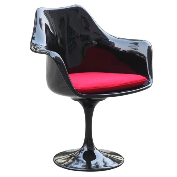 Saarinen Style Armchair-Black-Red Cushion