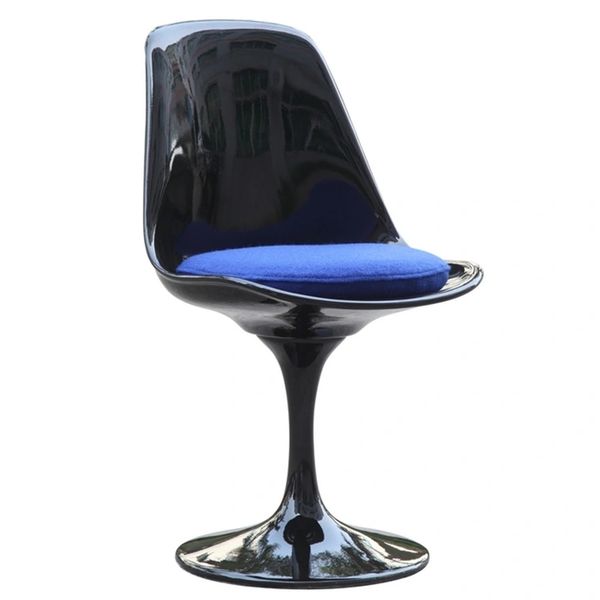 Saarinen Style Side chair-Black-Blue Cushion