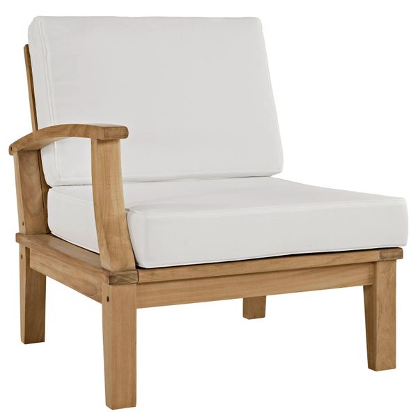 T1D Outdoor Patio Teak Right Arm Sofa - Natural & White