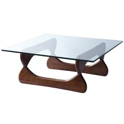 Noguchi Style Coffee Table-Square Glass & Walnut