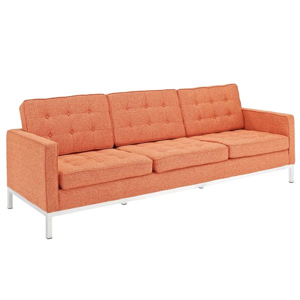 Florence Knoll Style Wool Sofa-Orange Tweed