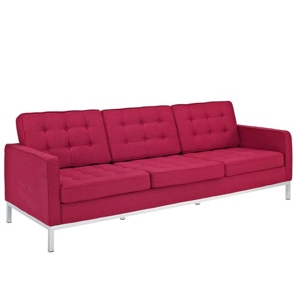 Florence Knoll Style Wool Sofa-Red Tweed