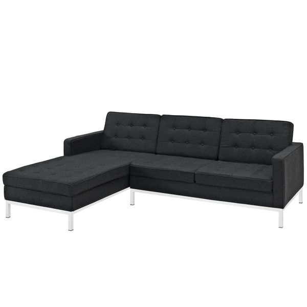 Florence Knoll Style Wool Right Arm Sectional Sofa-Dark Gray