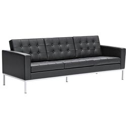 Florence Knoll Style Leather Sofa-Black 85"