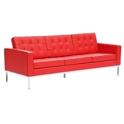 Florence Knoll Style Leather Sofa-Red 85"
