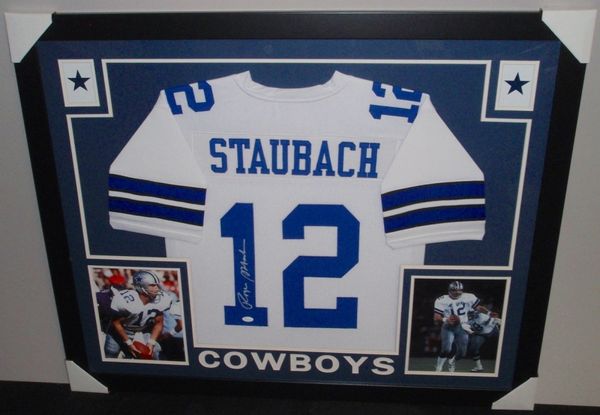 Roger Staubach Autographed Dallas Cowboys Custom Framed Jersey, JSA COA