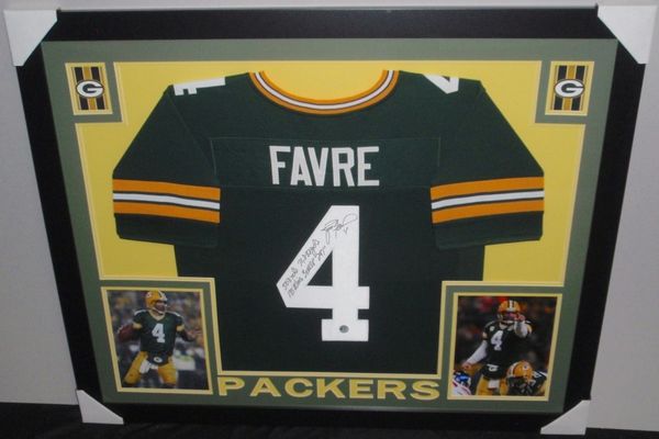 Brett Favre Autographed Green Bay Packers Custom Framed Jersey