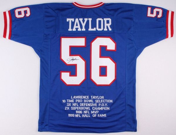 Lawrence Taylor Autographed New York Giants Stat Jersey, JSA COA