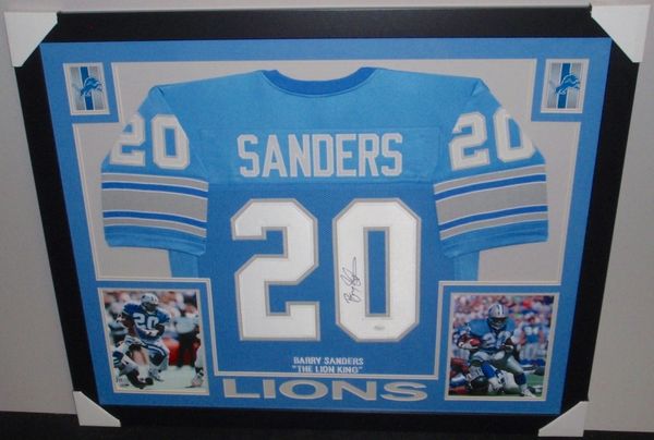 Barry Sanders Autographed Detroit Lions Custom Framed Jersey, JSA