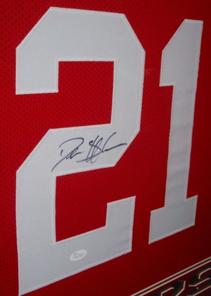 Deion Sanders Autographed and Framed Red 49ers Jersey