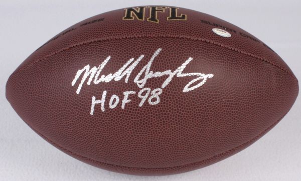 Mike Singletary (Chicago Bears) Autographed Football, inscribed 'HOF '98',  Schwartz COA