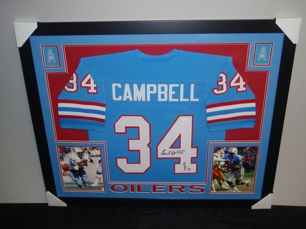 Houston Oilers Earl Campbell Autographed Blue Jersey HOF 91 JSA