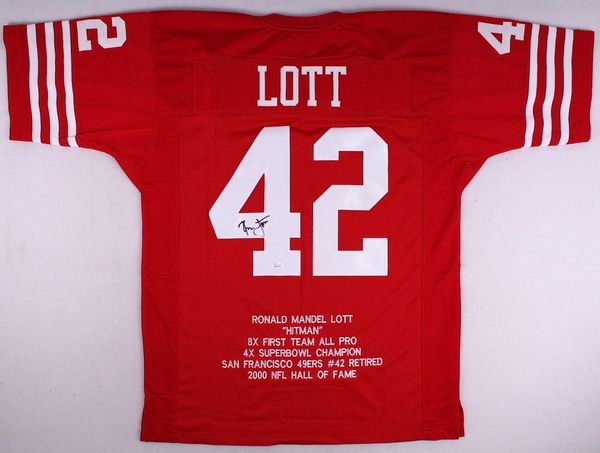 Ronnie Lott Autographed Stat San Francisco 49ers Jersey, JSA COA