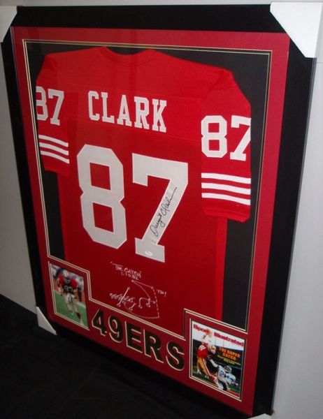 Dwight Clark Signed San Francisco 49ers Framed Red Custom Jersey