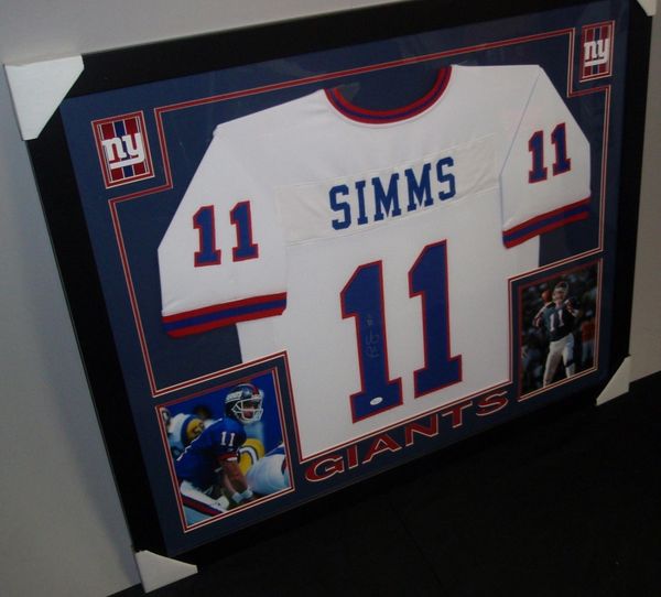 Phil Simms Autographed and Framed White New York New York Giants Jersey JSA  COA