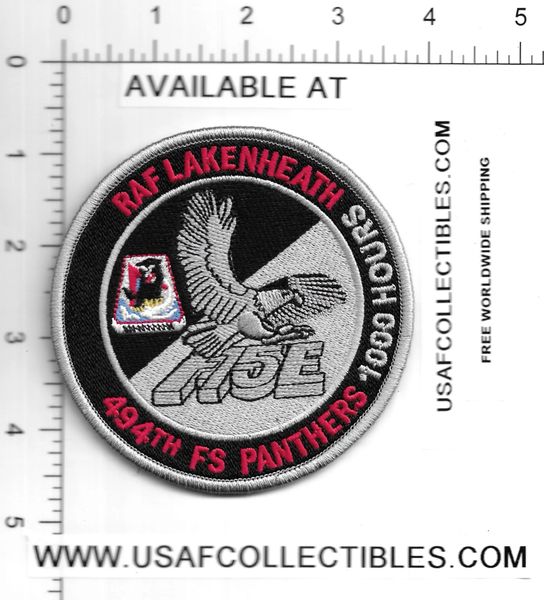 USAF PATCH 494 FIGHTER SQUADRON 1000 HOURS RAF LAKENHEATH ON VELKRO US AIR FORCE SQUADRON PATCH