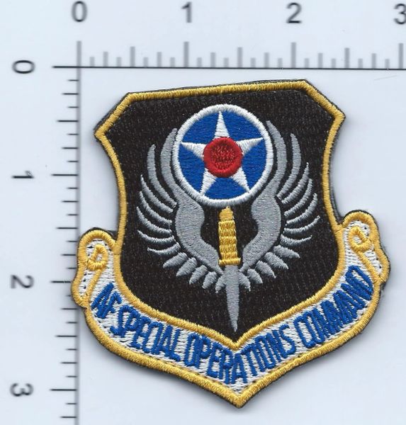 USAF PATCH AF SPECIAL OPERATIONS COMMAND SHIELD FULL COLOR VERSION ON VELKRO. ORDERED BY THE 19 SOS