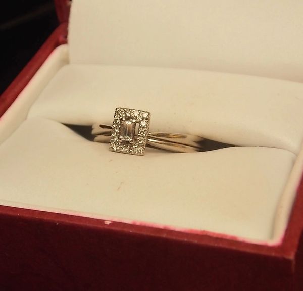 SOLD - 14K White Gold Emerald Cut Diamond Pave Halo Wedding Ring set