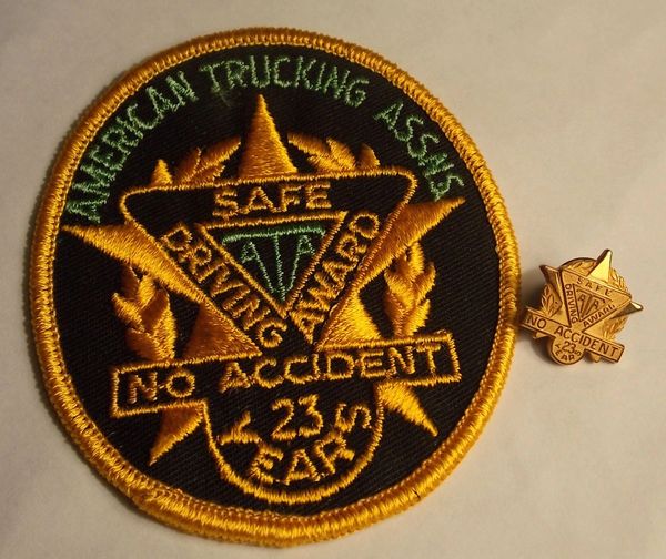 American Trucking Assns. (ATA) Safe Driving Award No Accident 23 Years Patch and Pin Set