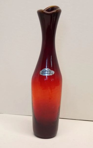 Vintage RED Blenko handcrafted glass crackle vase