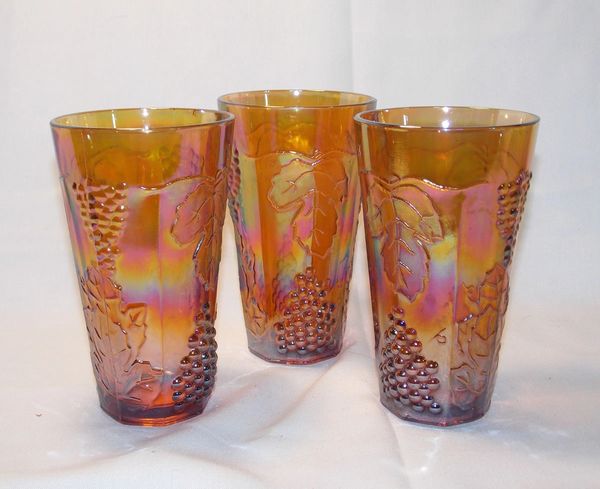 3 pc. Vintage Indiana Glass Carnival Marigold Harvest Grape 14 oz Ice Tea Tumblers