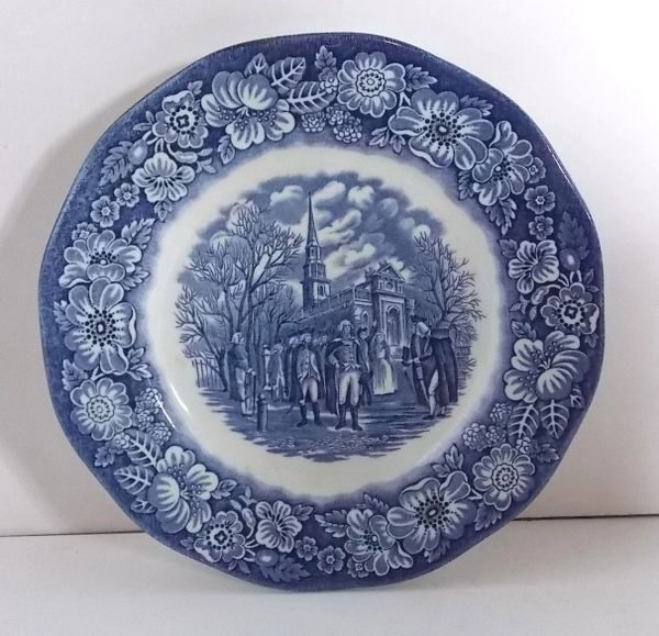 SOLD - Liberty Blue Ironstone SALAD PLATE 7" Washington Leaving Christ Church