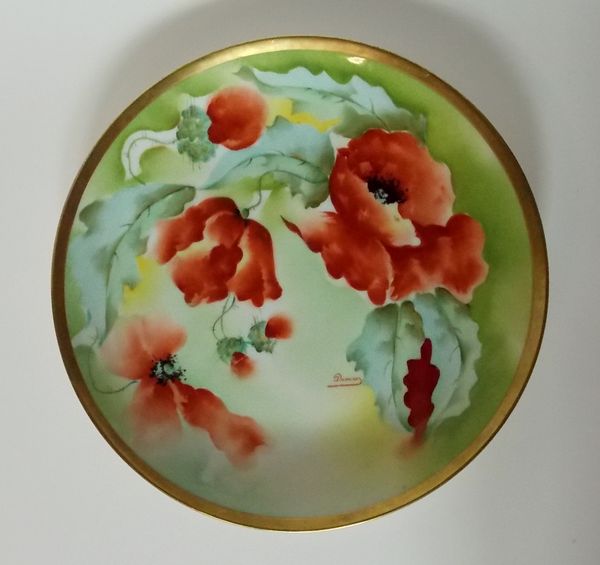 Antique Hand Painted Limoges Poppies Cabinet Plate Signed Dumas c.1908