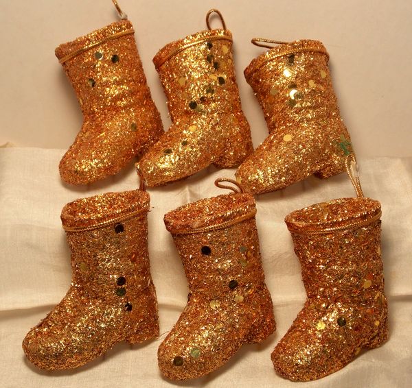 Mid-century Gold Boot Christmas tree ornaments – set of 6