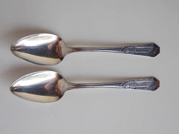 PAIR (2 piece) Silverplate Spoons KFNF Henry Field Shenandoah IA
