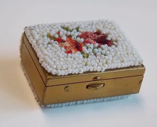 Vintage Petit Point Seed Pearl Pill Box