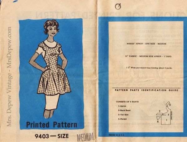 Mail Order Full Apron with Pockets Vintage Sewing Pattern 9403 Medium