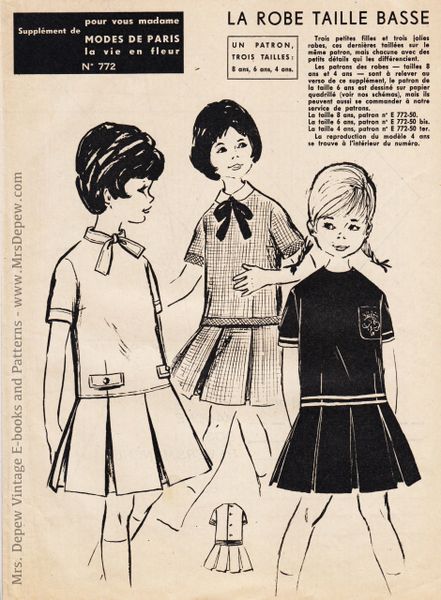 Vintage Sewing Pattern 1960s Girls Set Of Dresses French Supplement To Modes De Paris N 772 Sizes 4 8
