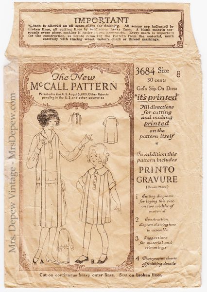 Antique McCall Doll Pattern Dress Bonnet Underwear Vintage 1921