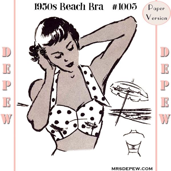 Vintage Sewing Pattern 1950s Beach Bra Halter Top Multi Size