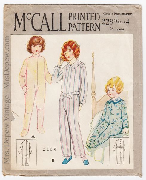 Vintage Sewing Pattern Girls' or Boys' 1930s Long Pajamas McCall 2289 Size 4