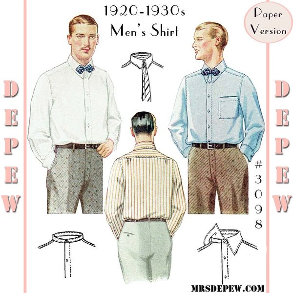 1925-1935 Menswear Vintage Sewing Pattern 1920s 1930s Men's Shirt with ...
