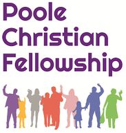 Poole Christian Fellowship logo with purple text and a line of people. of different ages and genders