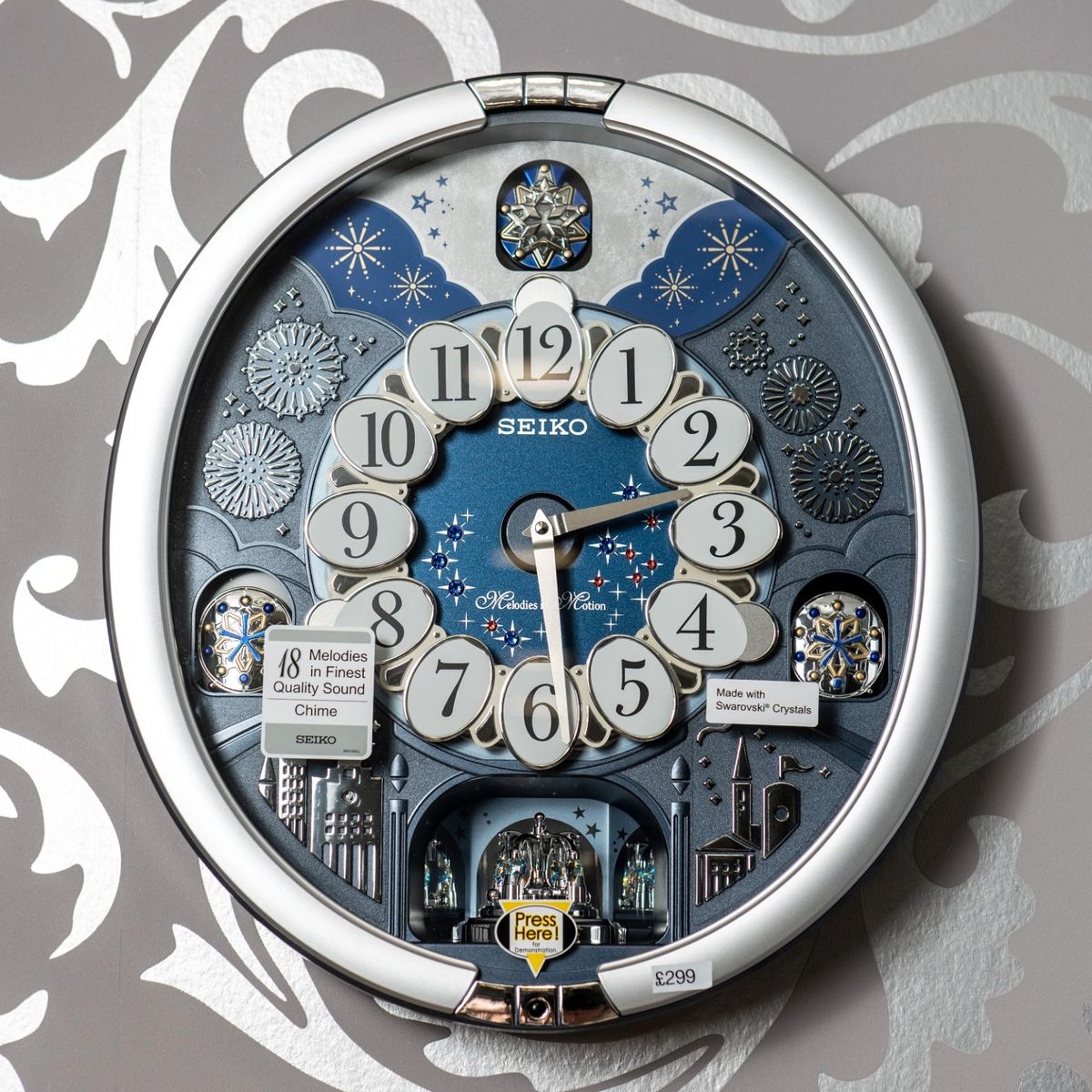 Seiko Musical Clock, Blue, With Swarovski Crystals QXM379S