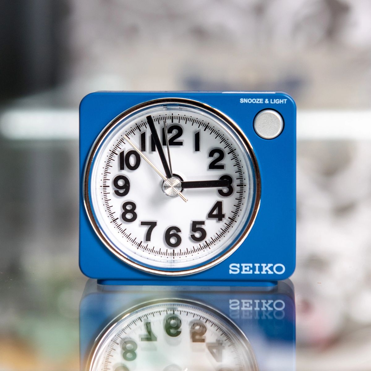 Seiko Small Blue Desk Alarm Clock QHE100L
