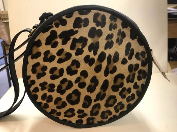 Leopard Printed Leather Round Bag Circular Bag Moon Shape 