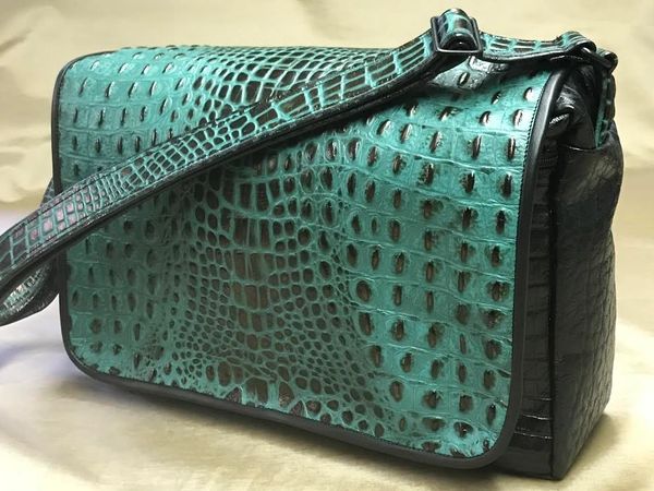 Small Messenger Bag in Turquoise Croc main image 1