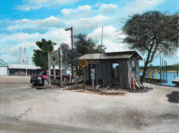 SHRIMP SHACK at loc wood folly, 12"X 16" high resolution canvas print, signed and dated by artist
