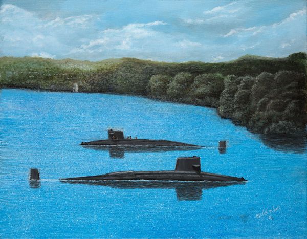 PANAMA CANAL ,first and last time in history 2 FBM submarines were there 14"x 18" inches high rez canvas signed and dated