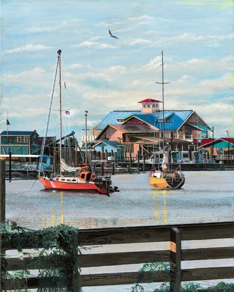 SOUTH PORT PILOT BOAT HARBOR. 12"x16" high resolution canvas print. signed and dated by artist