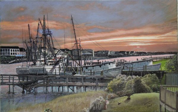 FOUR BROKEN BOATS AND A BROKEN PIER, 14"x 22" high quality gallery canvas print signed and dated by artist,