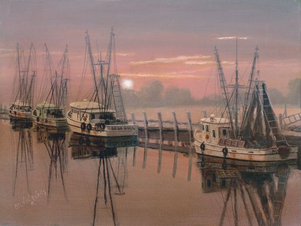 SHEM CREEK SUNSET. 16"X 20" high resolution canvas print signed and dated by the artist artist. original was juried in ASMA western exebit j